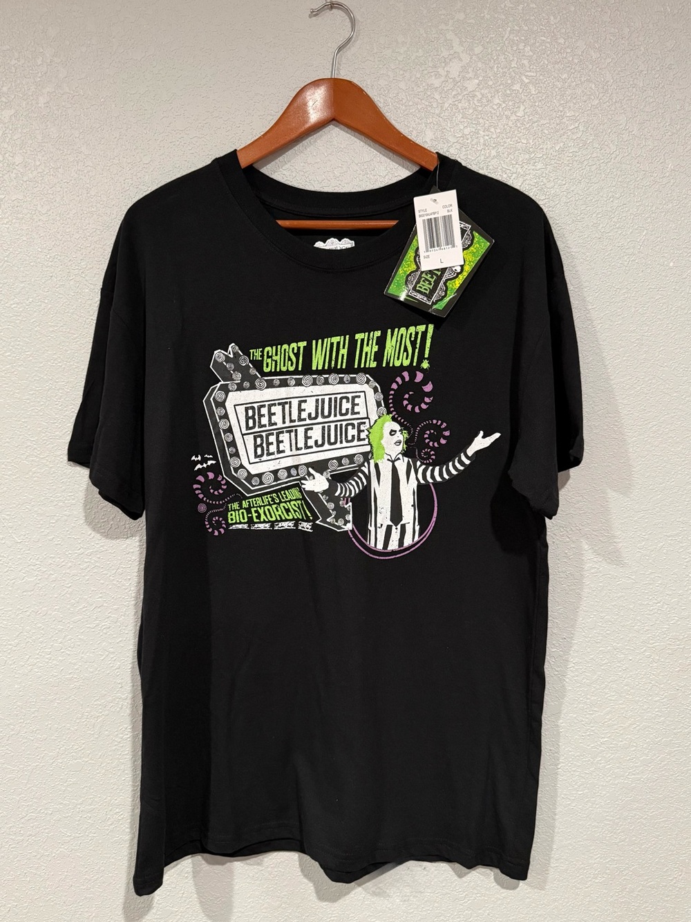 Beetlejuice Graphic Tee - Black with Green & Purple Print